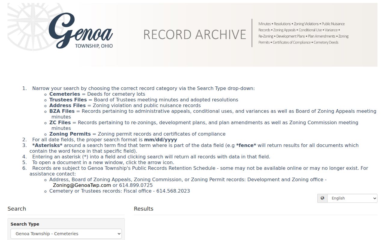 Genoa Township residents directory archive search screen