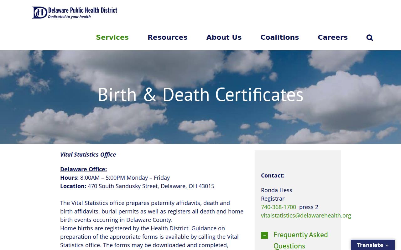 Genoa Township previous residents research through Delaware Public Health District vital records