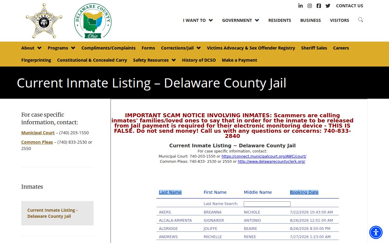 Genoa Township resident lookup source page for the Delaware County current inmate listing