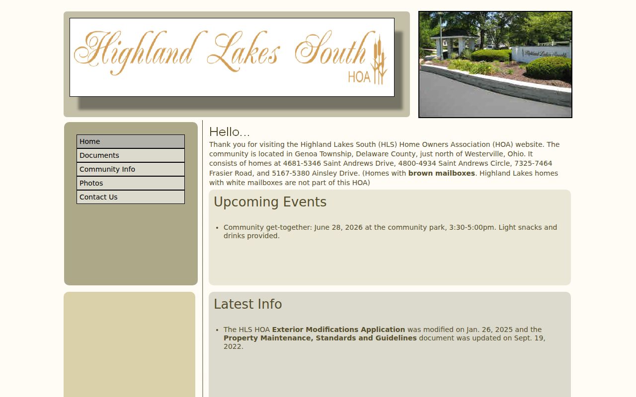 Genoa Township ZIP code directory reference to the Highland Lakes South community site